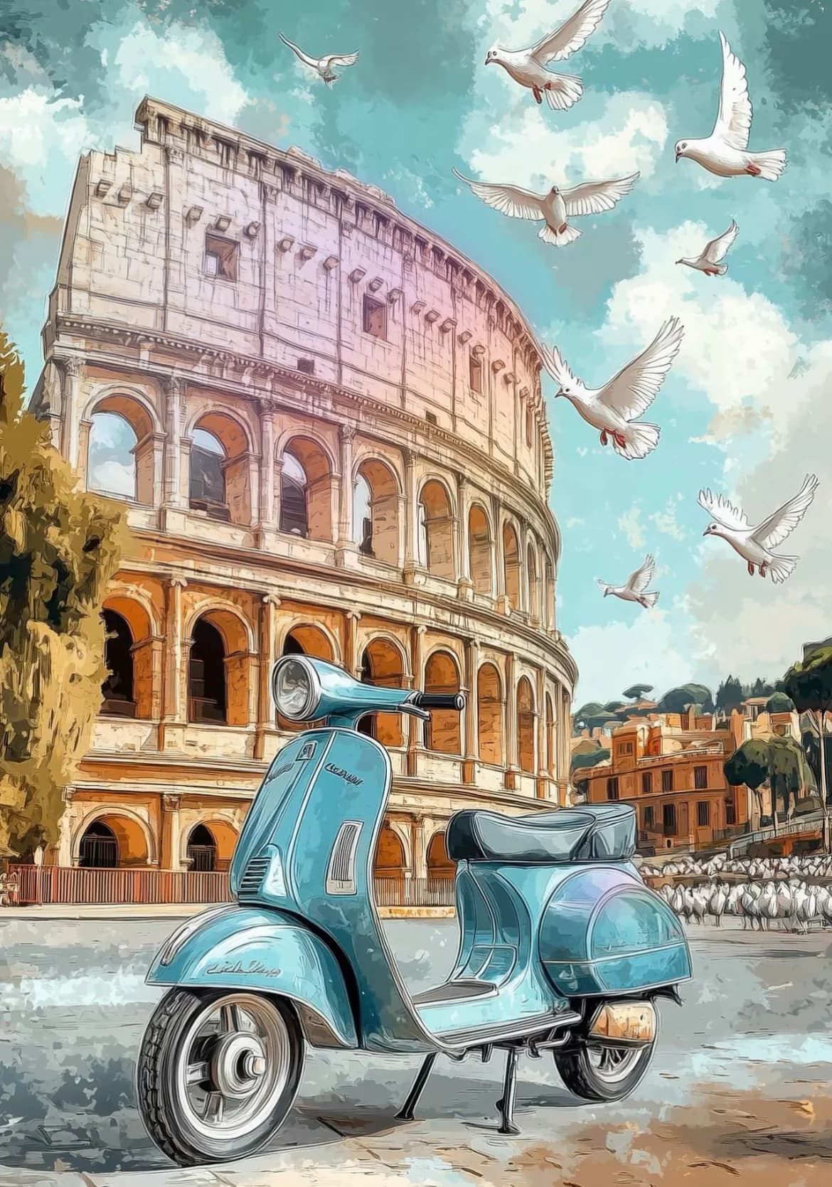 Moto en el coliseo 50x40 cms